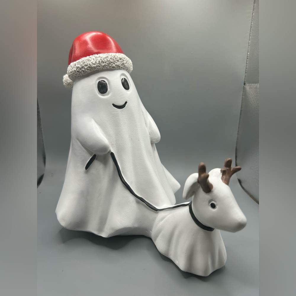 Ghost With Santa Hat Walking Reindeer Dog Halloween Christmas Viral TikTok NEW
